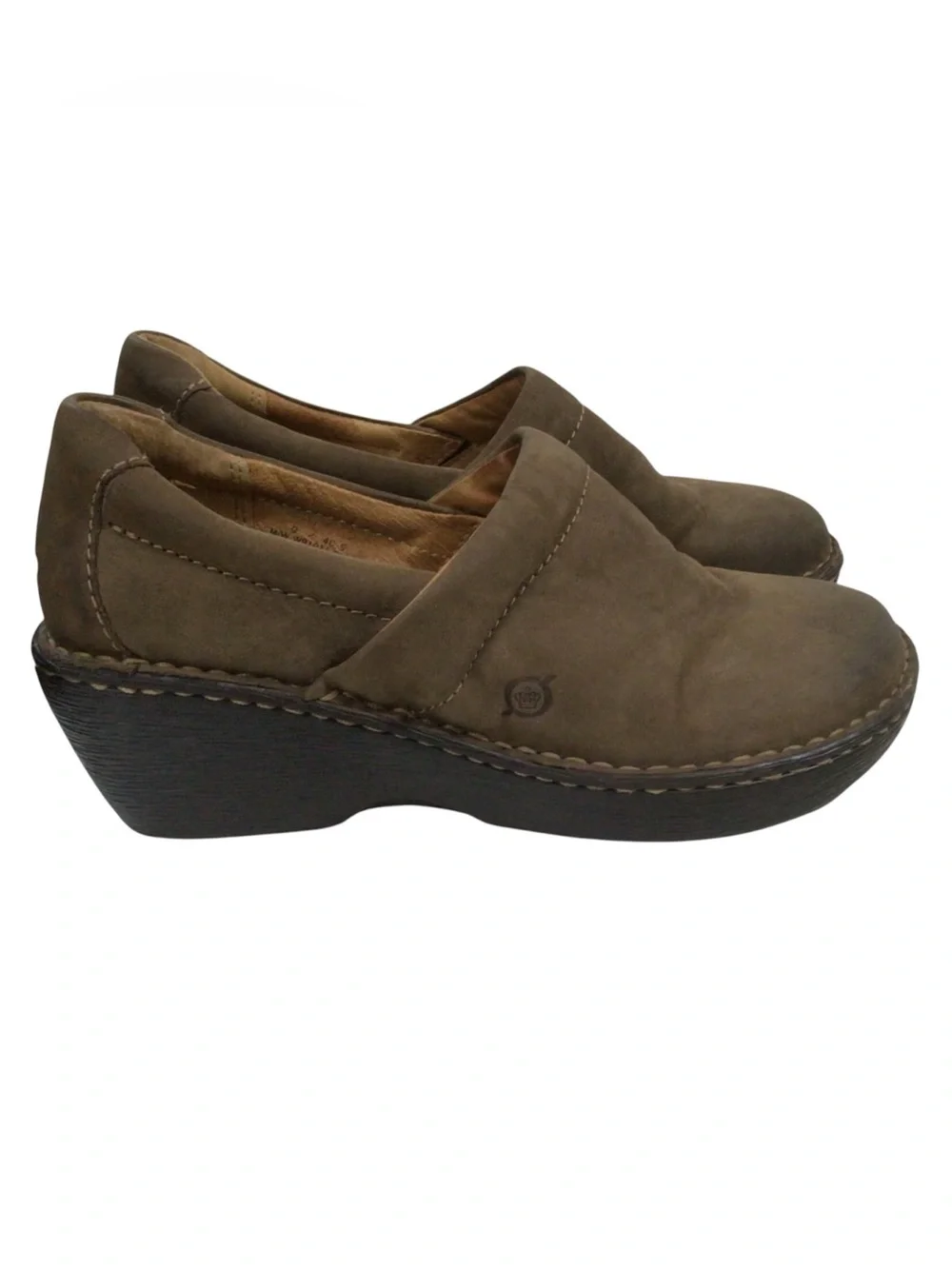 Born Women’s Brown Leather Slip-On Wedge Clogs Shoes Size 9 EU 40.5